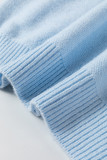Light Blue Knitted Flower Pattern Ribbed Edge Sweater