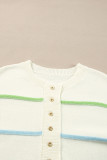 White Rainbow Stripes Drop Shoulder Baggy Henley Sweater