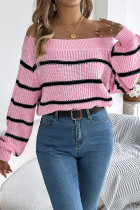Off Shoulder Stripes Knitting Sweater
