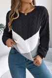 Colorblock Cable Knitting Sweater