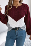 Colorblock Cable Knitting Sweater