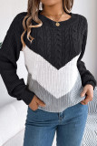 Colorblock Cable Knitting Sweater