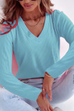 V Neck Ribbed Knitting Long Sleeves Top