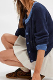 Colorblock Crew Neck Front Open Cardigan