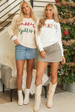 Beige Tinsel Holly Jolly Graphic Classic Sweater