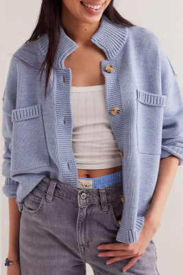Solid Color Pockets Front Open Cardigan