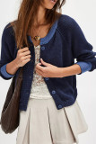 Colorblock Crew Neck Front Open Cardigan