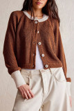 Colorblock Crew Neck Front Open Cardigan