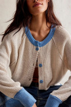 Colorblock Crew Neck Front Open Cardigan