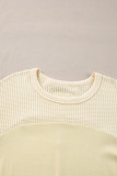 Beige Thermal Knit Patchwork Exposed Seam Long Sleeve Top