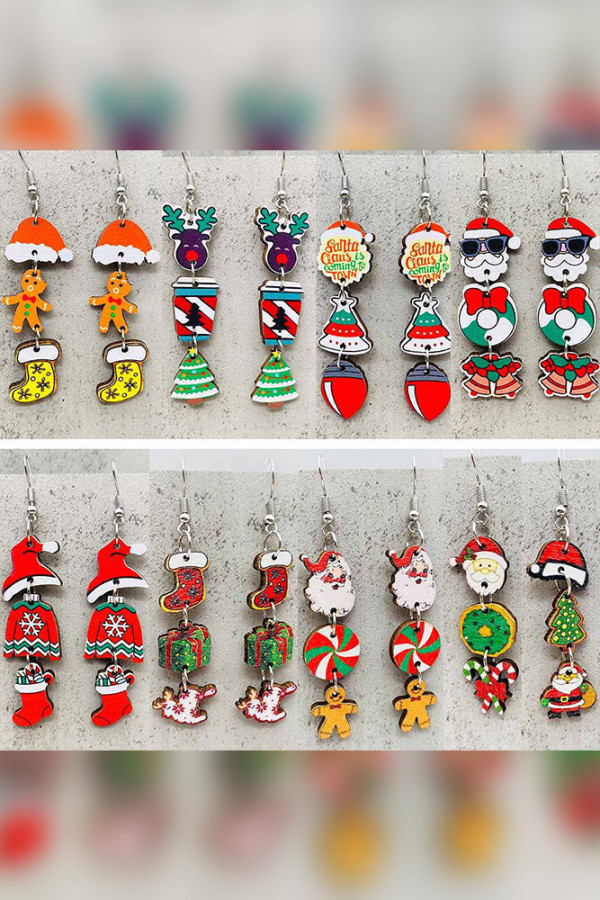 Christmas Pettern Wooden Earrings