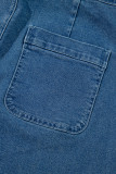Dusk Blue Adjustable Tie Straps Cropped Wide Leg Denim Overalls