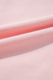 Light Pink Bow Thread Embroidery Ribbed Edge Sweatshirt