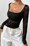 Black Lace U Neck Slim Top