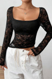Black Lace U Neck Slim Top