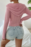 Pink Hooded Zipper Knitting Top