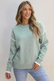 Moonlight Jade Colorblock Contrasting Edge Crewneck Sweater