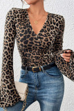 Leopard V Neck Flare Sleeves Top