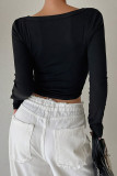 Black V Neck Long Sleeves Ribbed Knitting Top