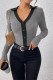 Grey Colorblock Ribbed Knitting Bodysuit