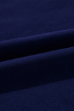 Navy Blue Solid Color Fleece Lined Zip up Hoodie