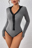 Grey Colorblock Ribbed Knitting Bodysuit