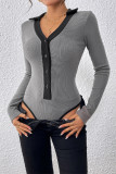 Grey Colorblock Ribbed Knitting Bodysuit
