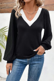 Black V Neck Long Sleeves Top