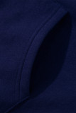 Navy Blue Solid Color Fleece Lined Zip up Hoodie