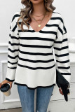 V Neck Stripes Knitting Sweater