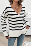 V Neck Stripes Knitting Sweater