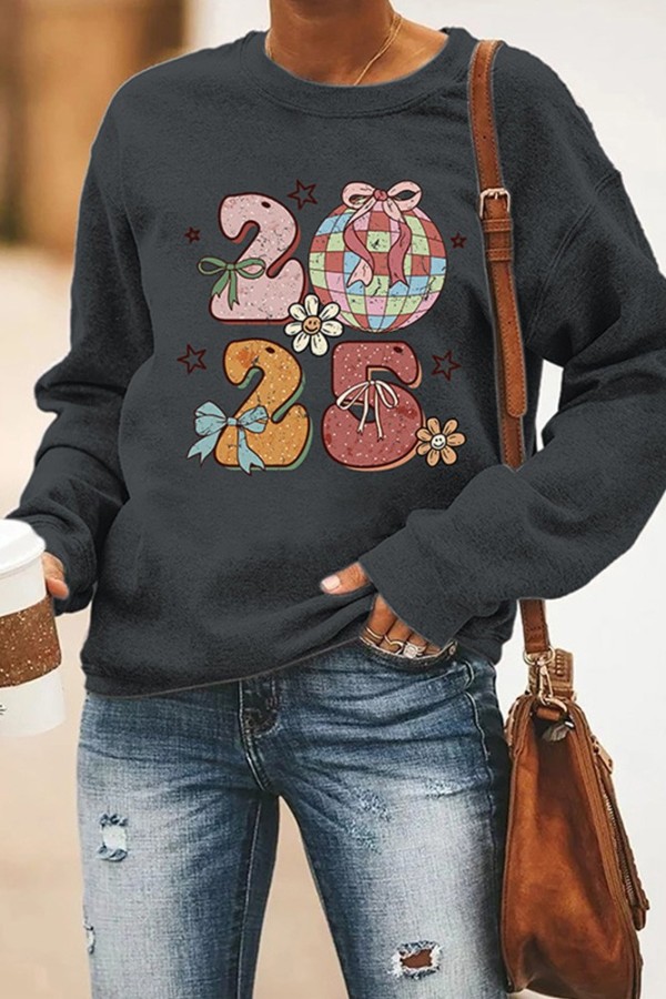 New Year 2025 Print Graphic Sweatshirt