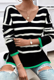 V Neck Stripes Knitting Sweater