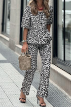 Leopard Short Sleeves Top and Pants Set