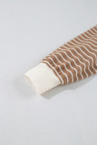 Khaki Stripe Patched Edge Textured Round Neck Long Sleeve Top
