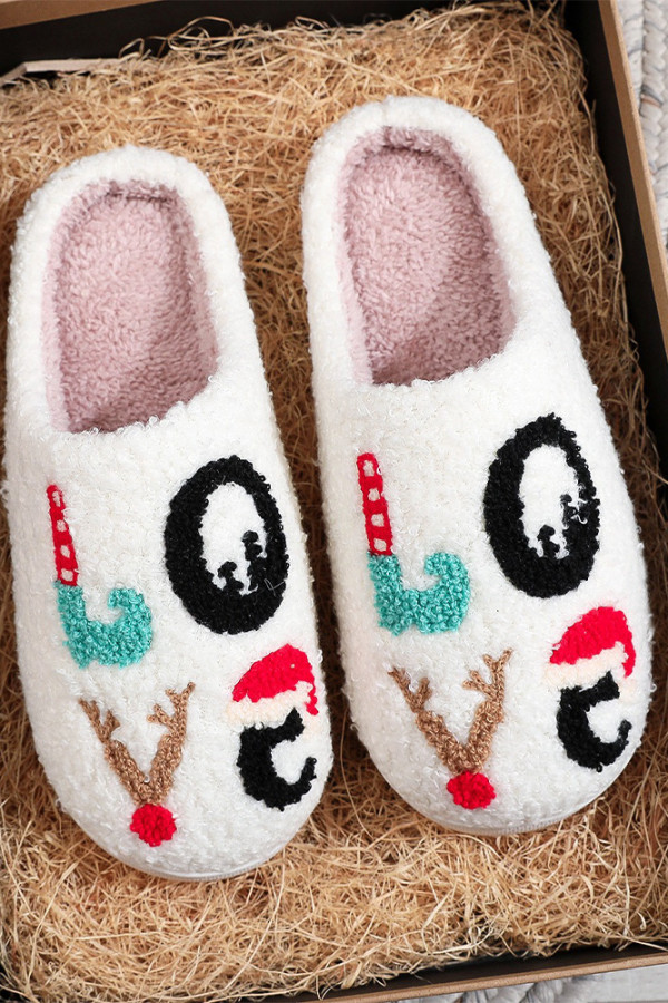 Christmas Love Embroidery Fleece Slipper