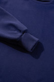 Navy Blue Solid Fleece Lined Drop Shoulder High Low Sweatshirt
