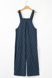 Sail Blue Plaid Print Buttoned Pocketed High Waist Overall