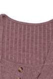 Ribbed Knitting Buttoned Long Sleeves Top