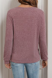 Ribbed Knitting Buttoned Long Sleeves Top
