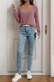 Ribbed Knitting Buttoned Long Sleeves Top
