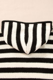 White Stripe V Neck Pocketed Drawstring Hooded Sweater