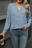 V Neck Stripes Long Sleeves Top