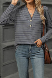V Neck Stripes Long Sleeves Top