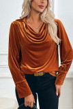 Brown Velvet Long Sleeves Top