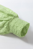 Light Green Solid Color Textured Side Split Crew Neck Blouse
