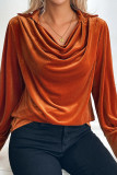 Brown Velvet Long Sleeves Top