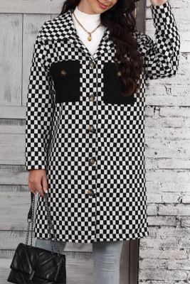 Plaid Checked Button Up Long Coat