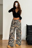 Camo Lapel Print High Waist Wide Leg Pants