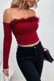 Off Shoulder Smocked Fleece Crop Top
